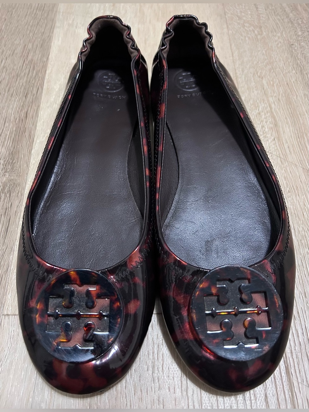 Tory Burch Tortoise Shell Logo Ballet Flats - Brown/Black